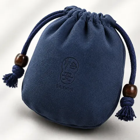 Navy Beaded Rounded Velvet-Look Pouch — product gallery view
