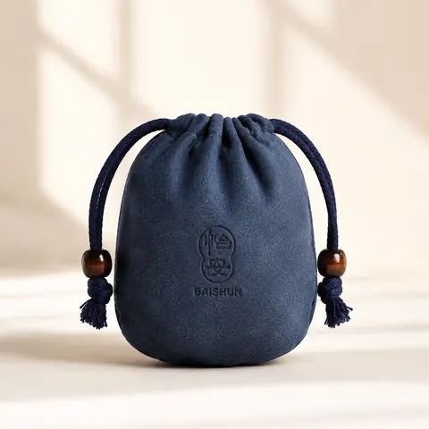 Navy Beaded Rounded Velvet-Look Pouch — product gallery view