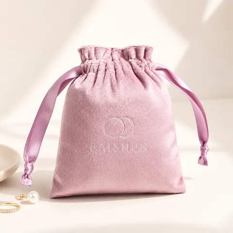 Light Pink Velvet-Look Ribbon Pouch