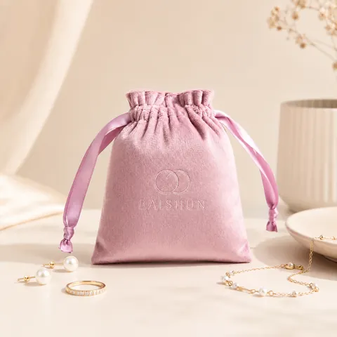 Light Pink Velvet-Look Ribbon Pouch — product gallery view