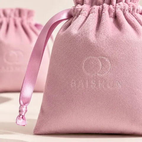 Light Pink Velvet-Look Ribbon Pouch — product gallery view