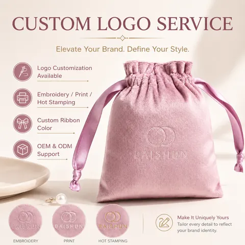 Light Pink Velvet-Look Ribbon Pouch — product gallery view