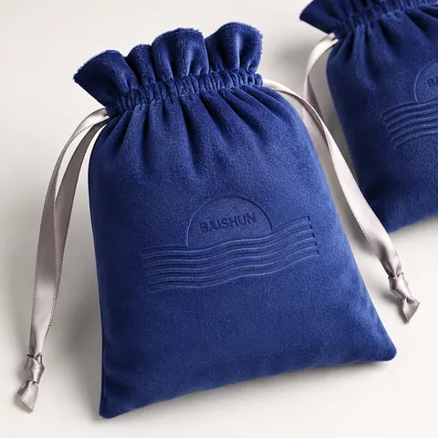 Royal Blue Silver-Cord Embossed Velvet Pouch