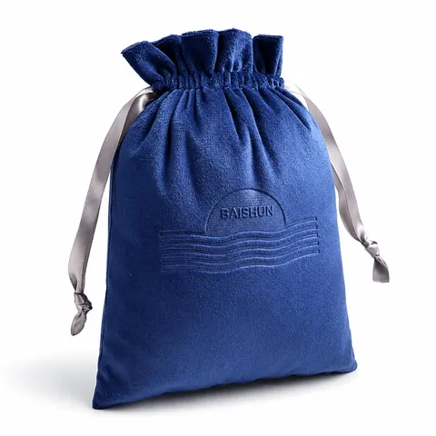 Royal Blue Silver-Cord Embossed Velvet Pouch — product gallery view