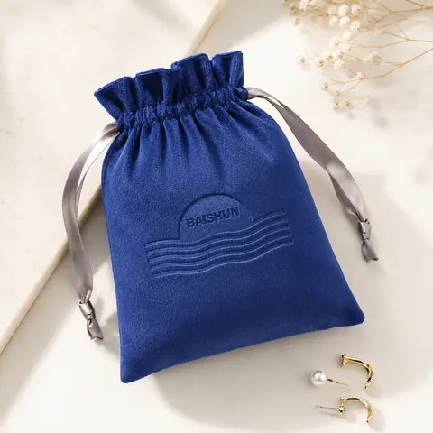 Royal Blue Silver-Cord Embossed Velvet Pouch — product gallery view