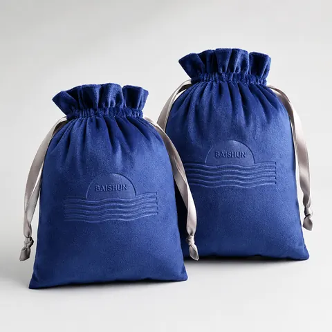 Royal Blue Silver-Cord Embossed Velvet Pouch — product gallery view
