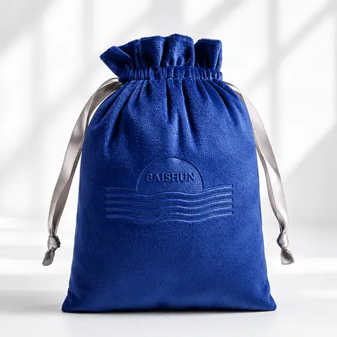 Royal Blue Silver-Cord Embossed Velvet Pouch — product gallery view