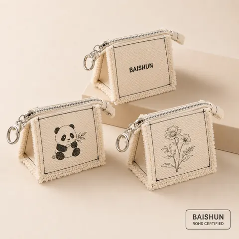 Square Keychain Canvas Zipper Pouch