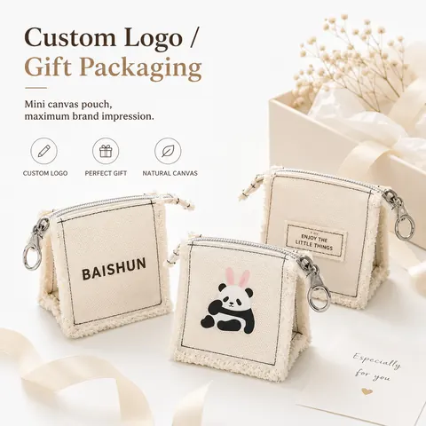 Square Keychain Canvas Zipper Pouch — product gallery view