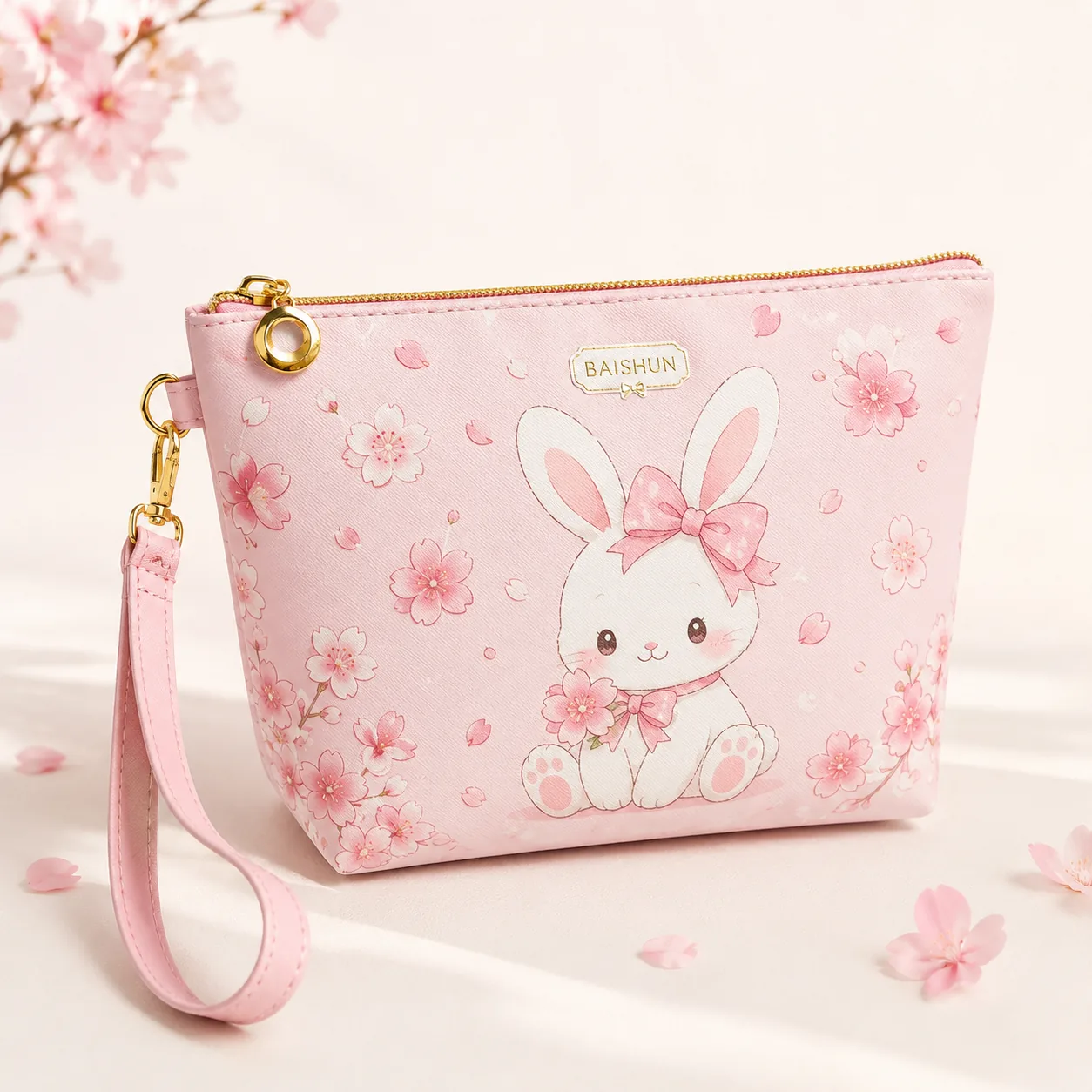 Pink Cartoon Wristlet Zipper Pouch — main product view