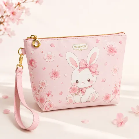 Pink Cartoon Wristlet Zipper Pouch