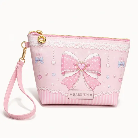 Pink Cartoon Wristlet Zipper Pouch — product gallery view