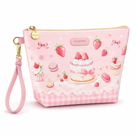 Pink Cartoon Wristlet Zipper Pouch — product gallery view