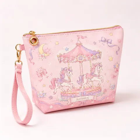 Pink Cartoon Wristlet Zipper Pouch — product gallery view
