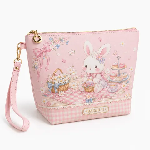 Pink Cartoon Wristlet Zipper Pouch — product gallery view