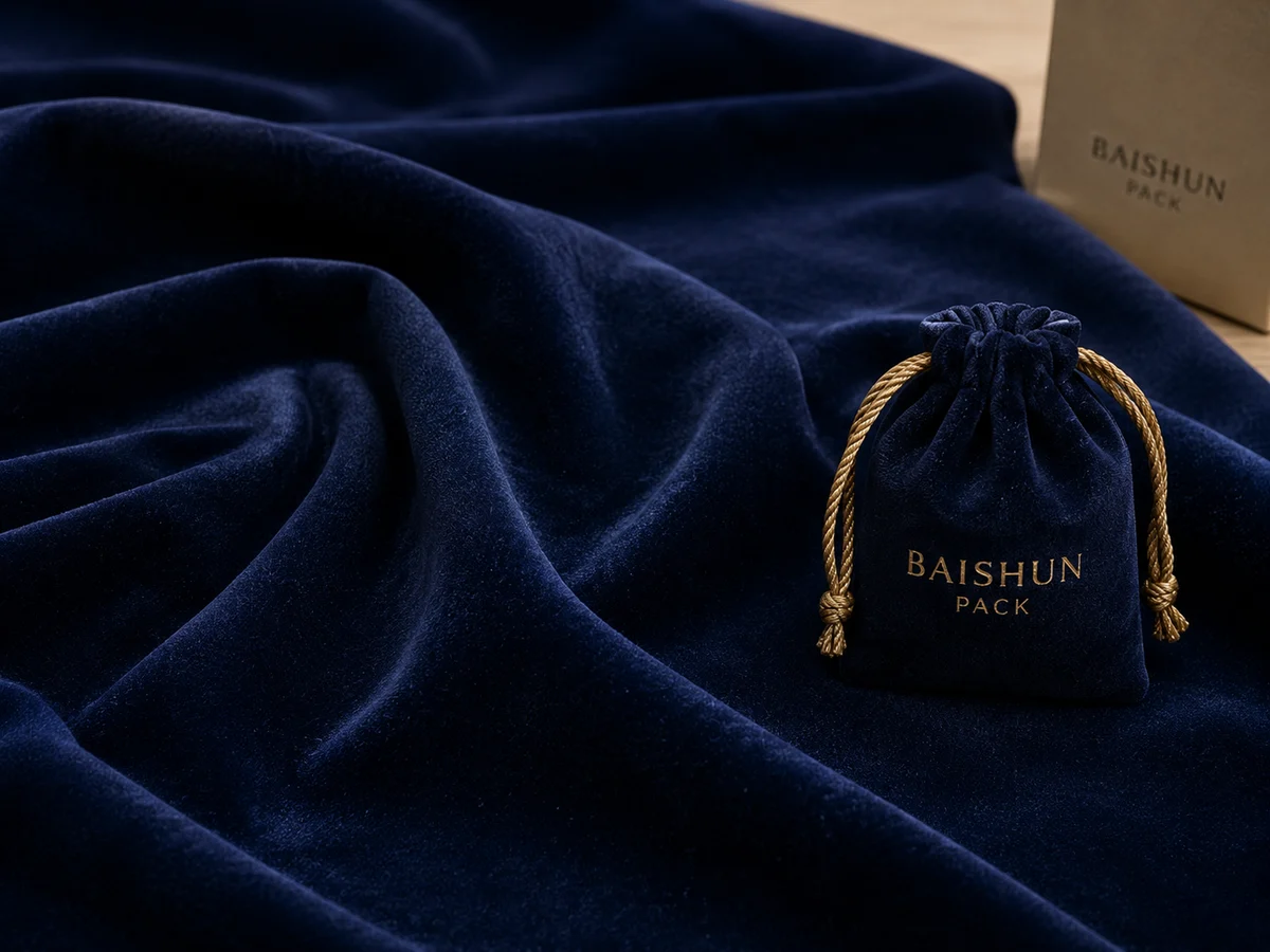 Short-pile velvet in deep navy, raked light showing the nap direction