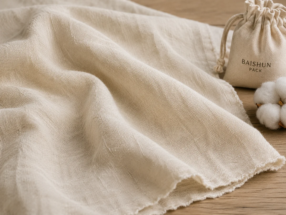 Unbleached cotton muslin, plain weave with visible warp and weft