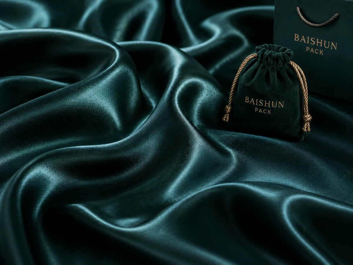 Silk satin in a deep shade, highlight band showing the drape