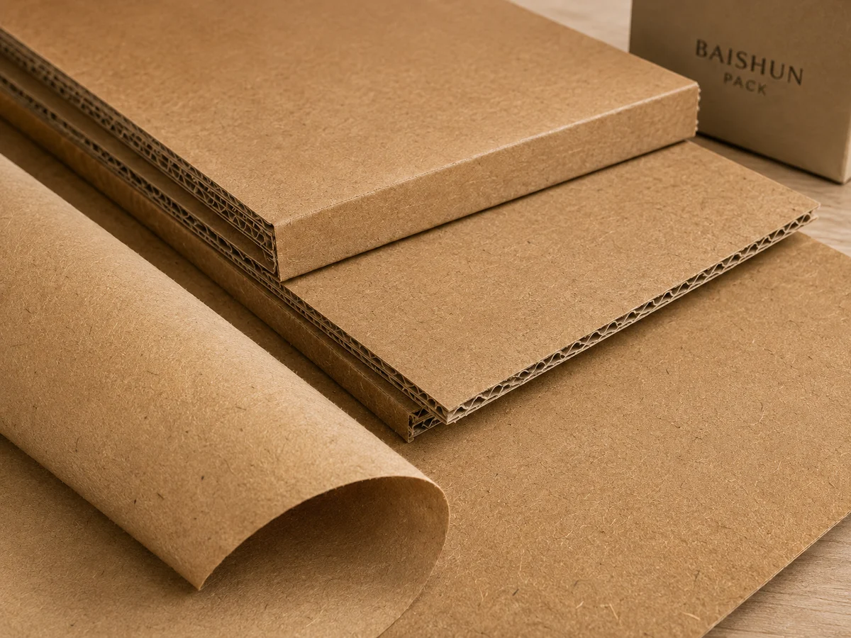 Rigid paperboard cut edge next to kraft paper fibre